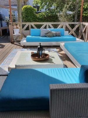Loungeset Ibiza met turquoise kussens