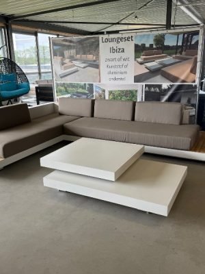 Loungeset Ibiza aluminium versie met wit onderstel en teak afwerking